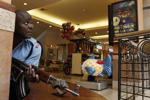 A police officer tries to secure an area inside the Westgate Shopping Centre where gunmen went on a shooting spree in Nairobi Reuters Image
