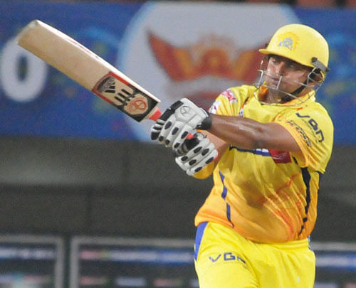 Chennai Super Kings Suresh Raina plays a shot during the CLT20 match against Titans in Ranchi on Sunday. PTI Photo
