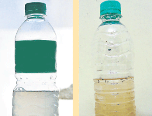 Shocking: Cauvery water samples from Ulsoor (left)  and Jayanagar.
