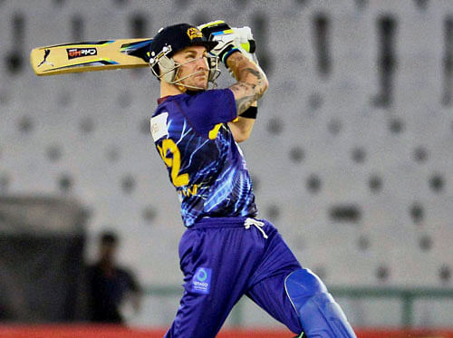 Otago Volts player Brendon McCullum during a match against Faisalabad Wolves in the Champions League T20 qualifying group tournament at PCA stadium in Mohali on Tuesday. PTI Photo