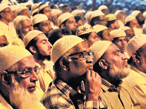 Pilgrims at the inauguration of Haj flights in Bangalore on Wednesday. dh photo