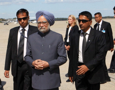 Prime Minister Manmohan Singh on his arrival at Andrews Air Force Base, Maryland in Washington DC on Thursday. Singh is in the US to attend the UN Summit and meet his Pakistani counterpart. PTI Photo