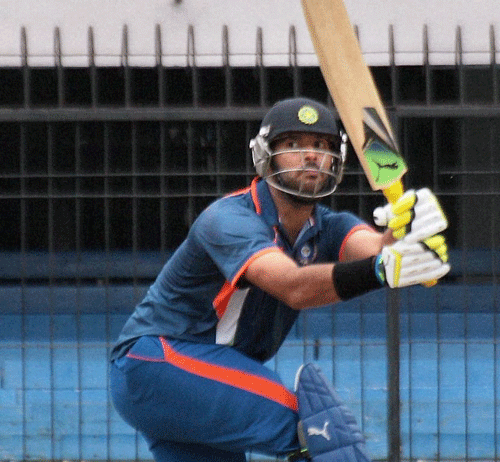 India Blue captain Yuvraj Singh plays a shot against India Red during NKP Salve Challenger trophy Cricket match at Holkar stadium in Indore on Friday. PTI Photo