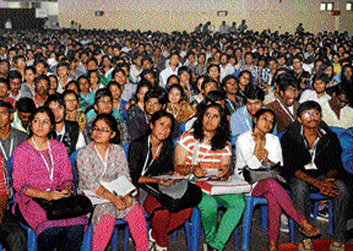 Students at SAP Techniversity technology event in  Bangalore on Saturday. DH Photo/ S K Dinesh