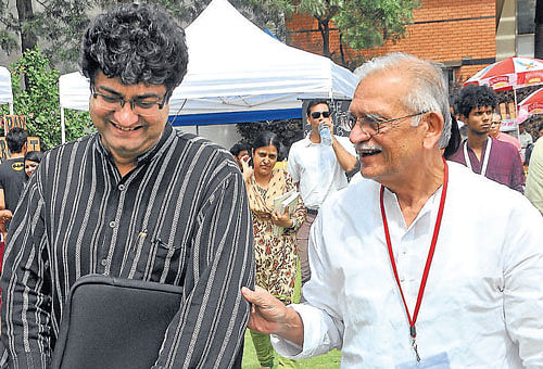 awesome twosome: Lyricists Prasoon Joshi and Gulzar at the Bangalore Literature Festival in Bangalore on Saturday. dh Photo