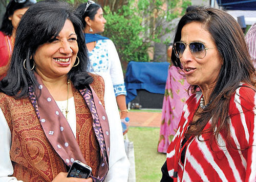 glitterati Biocon's Kiran Mazumdar Shaw and columnist Shobha De engaged in a tete-a-tete at the Festival. DH PHOTO