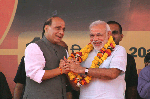 BJP's Prime Ministerial candidate, Narendra Modi today relinquished the post of Election Campaign Committee Chief to which party President Rajnath Singh was appointed. AP photo