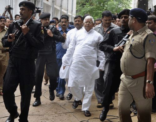 RJD Chief and a former chief minister of Bihar Lalu Prasad Yadav arrives at a court in Ranchi on Monday. Reuters