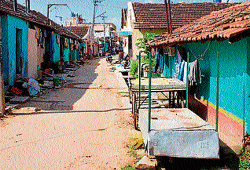A view of the slum near Durgamba temple road in Hassan.