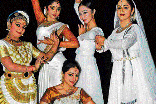 poised: From left: Rashmi Menon, Smitha Madhav, Masaka Ono, Achutamanasa and (seated) Prateeksha Kashi.
