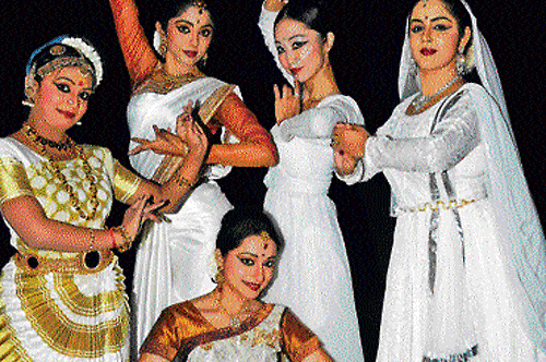 poised: From left: Rashmi Menon, Smitha Madhav, Masaka Ono, Achutamanasa and (seated) Prateeksha Kashi.