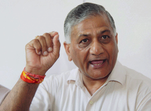 Former Army chief General (retd) V K Singh addresses a press conference in Gurgaon on Tuesday. PTI Photo