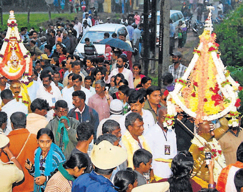 Four Shakthi Devatha Karagas taken out in a procession to mark the inauguration of Madikeri Dasara.