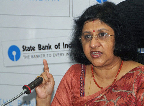 Newly appointed SBI Chairperson Arundhati Bhattacharya speaks during a press conference in Mumbai on Tuesday. PTI Photo