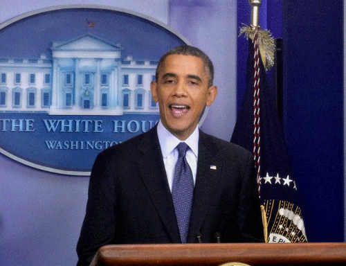 US President Barack Obama addressing a news conference at the White House in Washington on Tuesday. PTI Photo