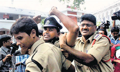 call Of duty: An on-duty constable is arrested after he shouted slogans in support of separate Telangana State in Assembly in Hyderabad on Thursday.Pti