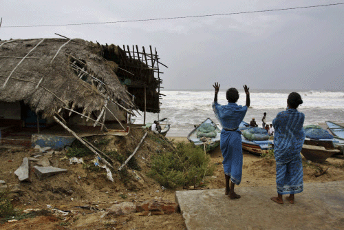 Thousands of people were evacuated from north coastal Andhra as the cyclonic storm Phailin in Bay of Bengal further intensified and was set to hit the eastern coast by Saturday evening. AP Photo.