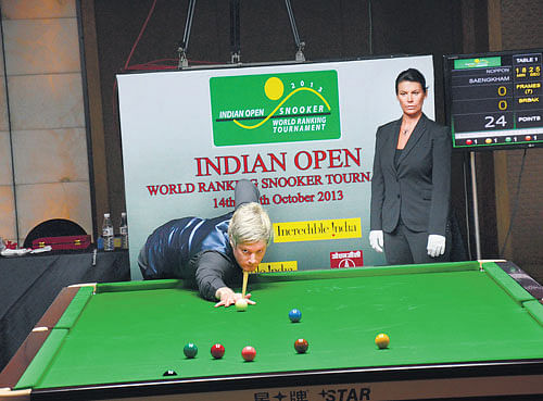 World No 1 Neil Robertson during his first-round win over Noppon Saengkham on Monday.
