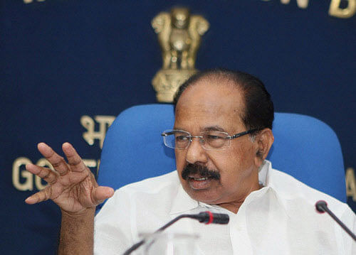 Union Minister for Petroleum and Natural Gas, M Veerappa Moily addressing a press conference in New Delhi on Tuesday. PTI Photo