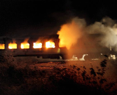A major fire broke out in the New Delhi-bound Rajdhani Express near Daramtul Railway Station in Morigaon district of Assam early this morning. PTI File Photo.