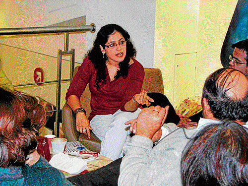 litterateur Author Madhuri Banerjee attending a session of the Delhi Book Lovers Club.