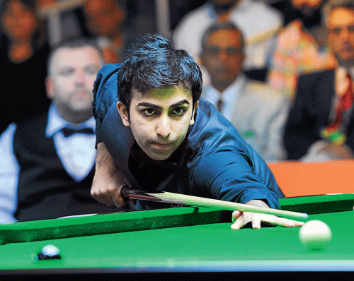 Pankaj Advani in action during his win over Marcus Campbell. DH PHOTO