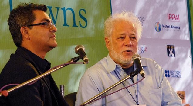 Novelist Michael Ondaatje and writer Amitava Kumar at the Jaipur Literature Festival 2012. Photo: PTI