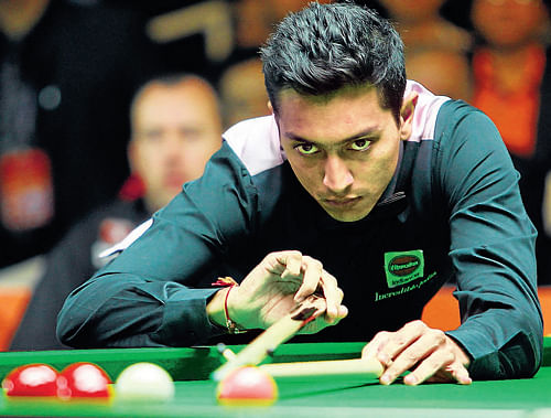 India's Aditya Mehya in action during his victory over compatriot Pankaj Advani in the Indian Open on Thursday.