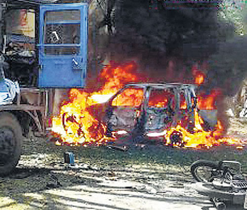 A file photo of the bomb blast site near the BJP office in Malleswaram in April.