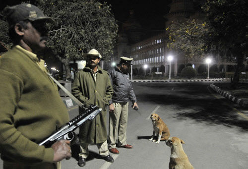 Police security seen at the Vidhana soudha DHNS Photo