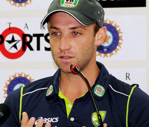 Australian player Philip Hughes addresses a press conference ahead of the 4th ODI cricket match against India, in Ranchi on Tuesday. PTI Photo