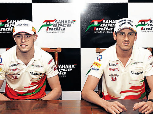 raring to go Force India's Paul di Resta (left) and Adrian Sutil address the media  in New Delhi on Tuesday. PTI