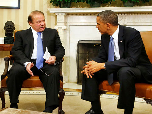 U.S. President Obama speaks with Pakistan's PM Sharif during their meeting at the White House in Washington Reuters Image