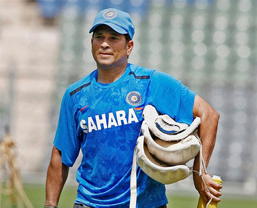 Mumbai team player Sachin Tendulkar at a practice session in Mumbai on Thursday ahead of their Ranji Trophy preliminary round match against Haryana. PTI Photo