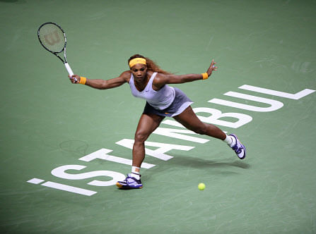 Serena Williams outslugged Petra Kvitova to become the first player to enter the semifinals on&#8200;Thursday evening after the American crushed Petra Kvitova 6-2, 6-3 to complete her stroll through the Red Group. AP Photo.