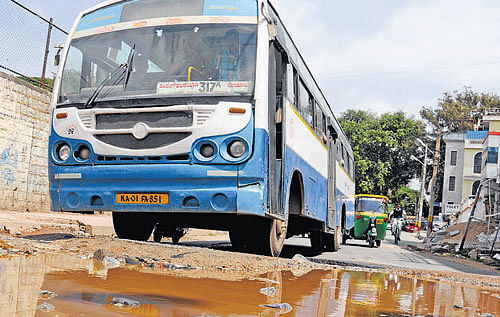 Potholes and craters on roads cause damages to BMTC buses.