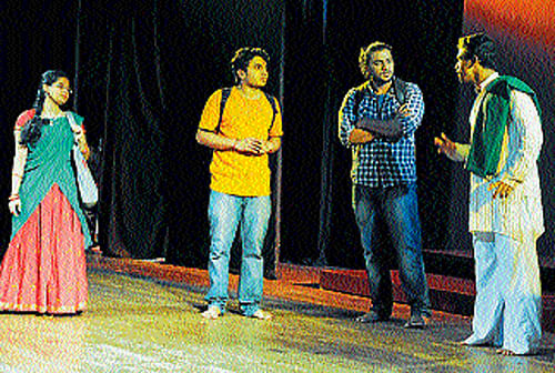 honour: SBRR Mahajana First Grade college students enact a play 'Yaare Koogadali'. dh photo
