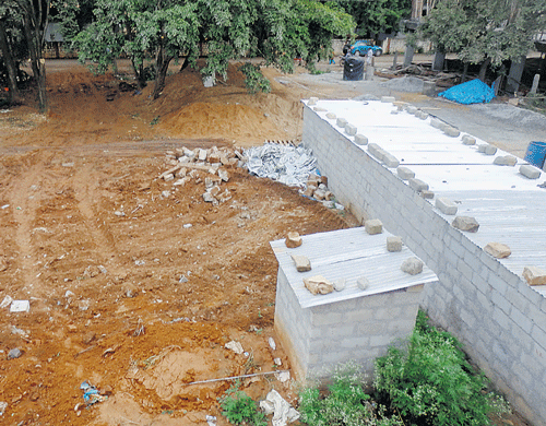 Construction activity in progress on the civic amenity site at BEL Layout in Vidyaranyapura. DH Photo