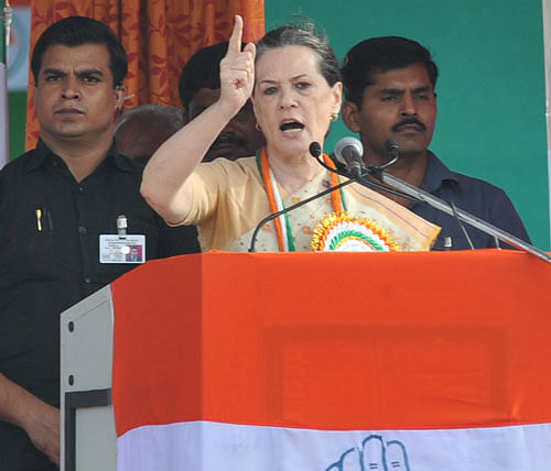 Sonia Gandhi (in pic) picked on the Raman Singh government on the handling of the security situation. DH Photo