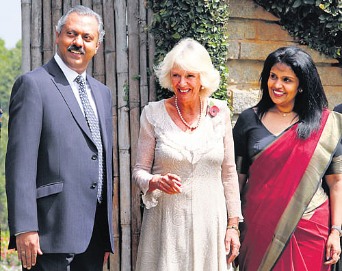 privileged: Dr Issac Mathai and his wife Suja Issac with Camilla, Duchess of Cornwall, on her recent visit to Soukya Holistic  Health Centre.