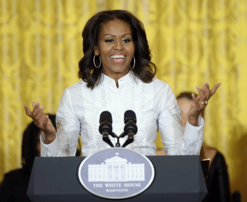 First lady Michelle Obama speaks in the East Room of the White House in Washington, Friday, Nov. 8, 2013, at a workshop for high school students from Washington, New York and Boston about careers in film.  AP Photo.