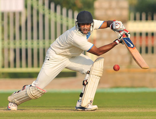 Mayank Agarwal missed out on century on his debut. DH Photo