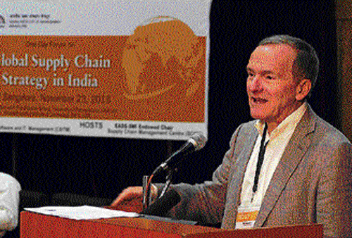 Wharton School Professor Morris A Cohen speaking to  delegates at the IIMB in Bangalore on Saturday. DH PHOTO