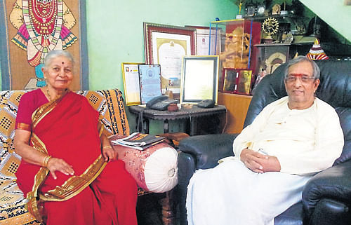 honour: R Satyanarayana seen with his wife Gauri at his house, in Mysore. dh photo