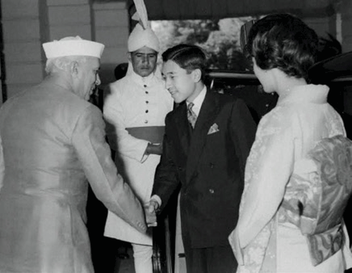 File photo of Their Imperial Highness the Crown Prince Akihito and Princess Michiko of Japan with the then Prime Minister Pt Jawahar Lal Nehru in New Delhi on November 30, 1960. The Emperor and Empress of Japan are arriving on Saturday for a visit to India 53 years after their visit as Crown Prince and Crown Princess. PTI Photo