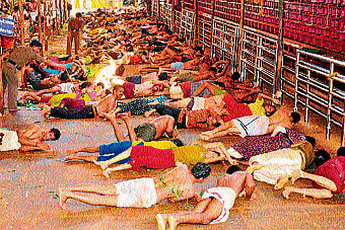 A file photo of devotees performing Made Snana.
