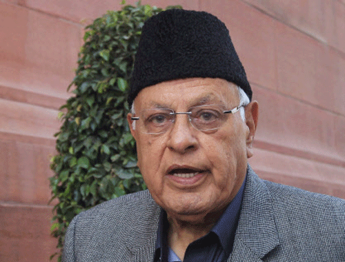 Union Minister for New and Renewable Energy Farooq Abdullah speaks to media at Parliament house in New Delhi on Friday during ongoing winter session where he made the controversial statement that hiring female personal secretaries can land one in jail if there is any complaint of sexual harassment. . PTI Photo