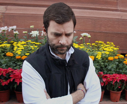Congress Vice President Rahul Gandhi at Parliament house on the first day of the winter session in New Delhi on Thursday. PTI Photo