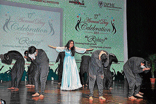 fun time Students of Delhi Paramedical and Management Institute during their  performances (above and below) at 'Rishtey 2013', their annual day function.