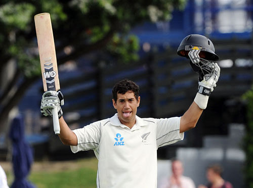 New Zealand's Ross Taylor celebrates his century against West Indies during the first day of the second International cricket match at Basin Reserve in Wellington, New Zealand, Wednesday, Dec. 11, 2013. AP Photo